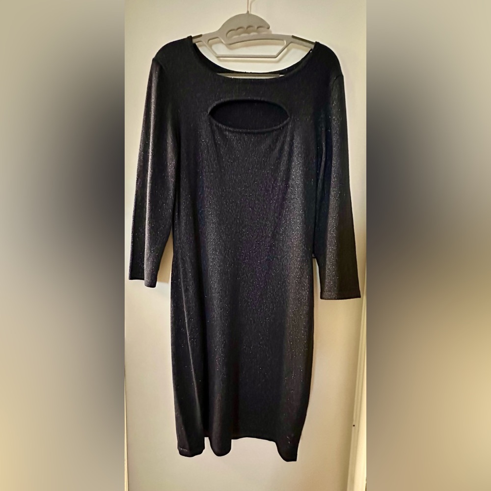 Express Navy Blue Glitter Long Sleeve Dress with Sexy Cutout Size Medium Holiday